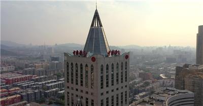 航拍济南中国银行大楼视频素材