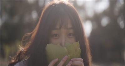 邂逅深秋暖阳写意唯美落叶人物生活视频素材