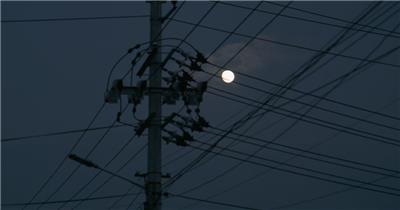 秋天夜晚黄昏电线杆月亮月球