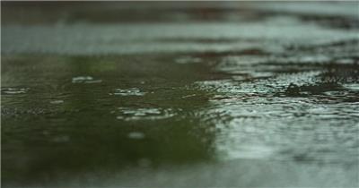 阴天下雨水滴马路积水倒影