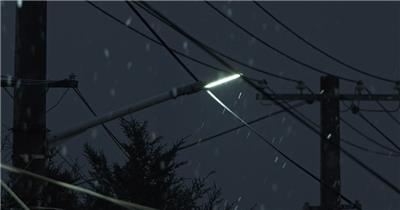 冬天冬季夜晚下雪鹅毛大雪路灯