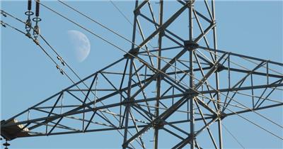 白天月亮月球高压电塔国家电网