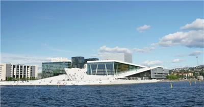 蓝天白云下欧洲歌剧院建筑风格背景视频素材