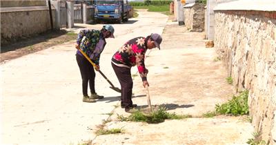 农村老人清理揭露杂草搞卫生