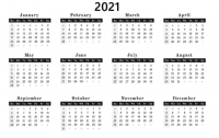 数字-日历2021年