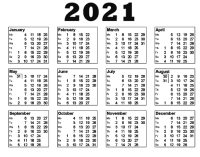 日历2021年